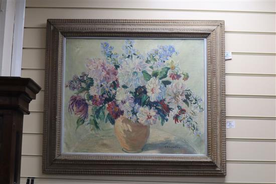 Elizabeth Campbell Fisher Clay (1871-1959) Dahlias 21.5 x 26in.